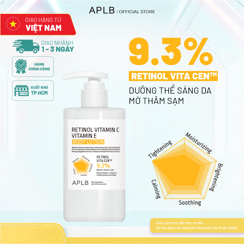 APLB Sữa Dưỡng Thể Vitamin C Dưỡng Sáng 300ml APLB Retinol Vitamin C Vitamin E Body Lotion, Retinol Body Lotion