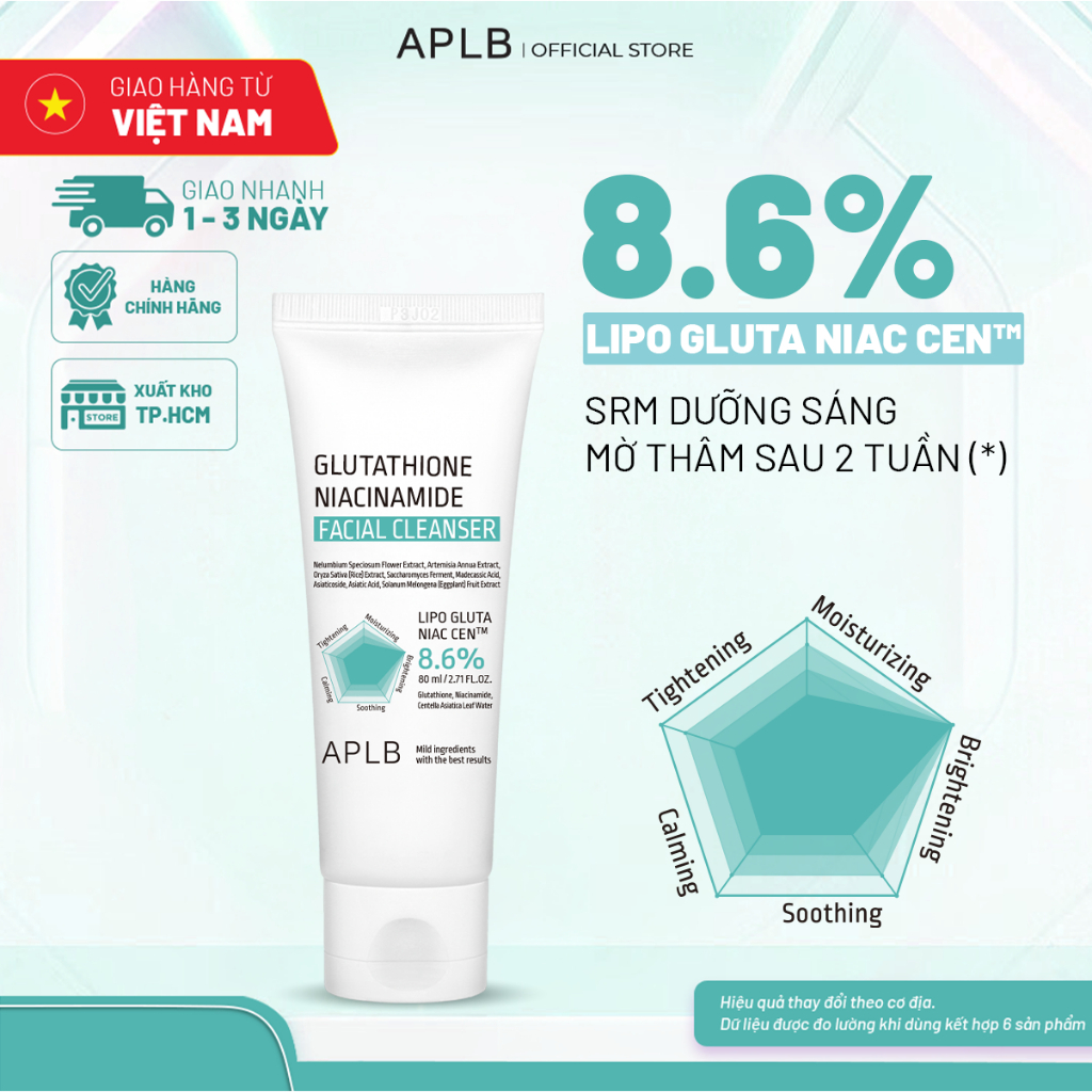 APLB Sữa rửa mặt làm sáng da cao cấp 80ml APLB Glutathione Niacinamide thu nhỏ lỗ chân lông