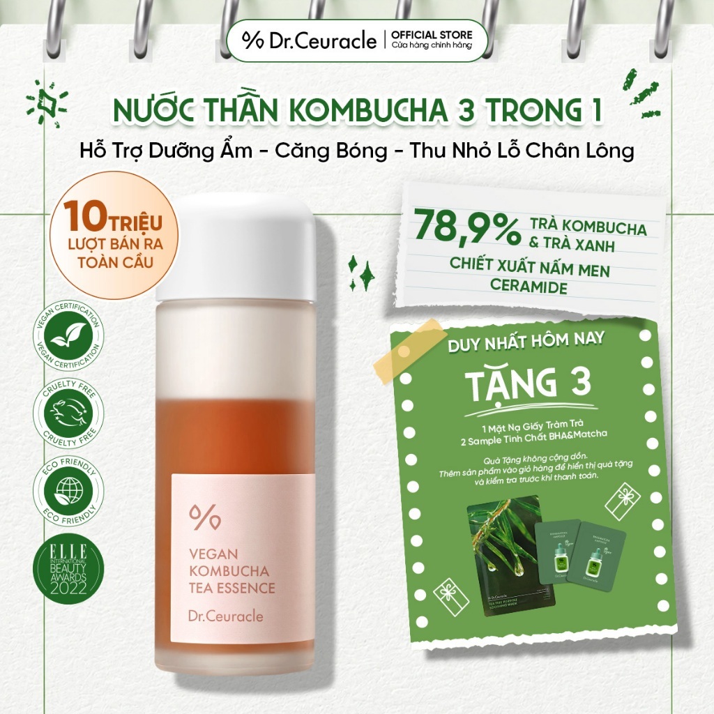 Nước Thần Kombucha 3in1 Dưỡng Ẩm Cân Bằng Da Dr.Ceuracle Vegan Kombucha Tea Essence 150ml