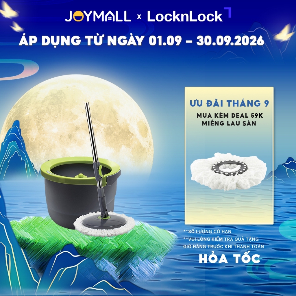 Bộ cây lau nhà LocknLock xoay tay 360 độ mini Ettom ETM498, Màu xám bạc, Hàng chính hãng - JoyMall