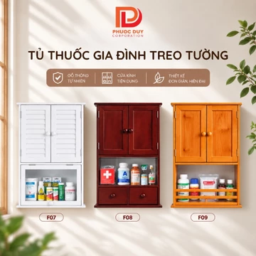 Tủ Thuốc Gia Đình Treo Tường Gỗ Thông Phước Duy - Tủ Y Tế Đựng Thuốc, Dụng Cụ Sơ Cứu, Tủ Treo Đa Năng - BH 12 Tháng