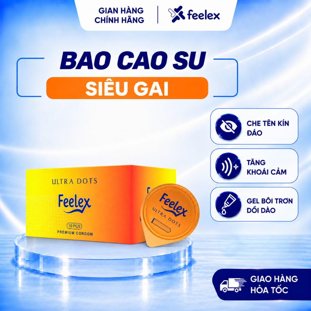 Bao cao su Feelex gân gai, nhiều gel bôi trơn - Hộp 10 bcs