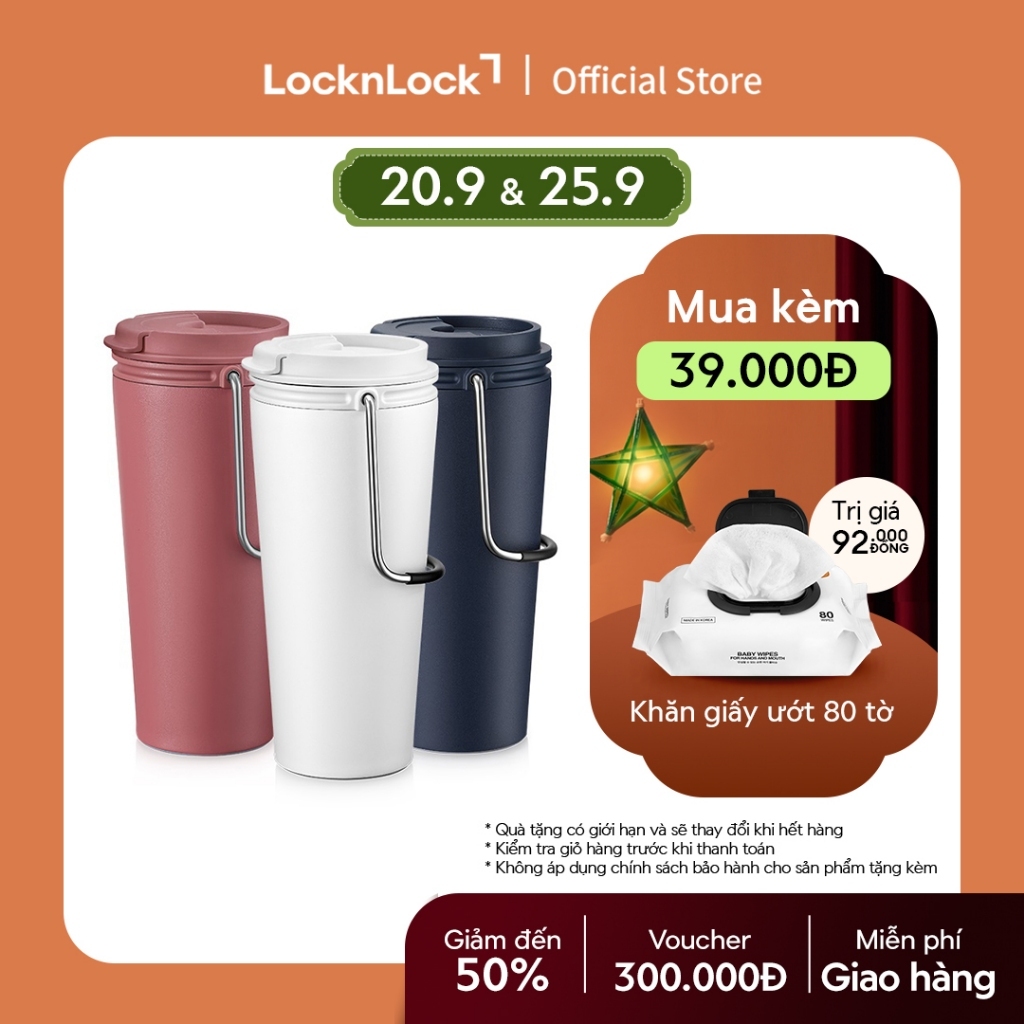 Bình giữ nhiệt Lock&Lock Bucket Tumbler 540ml LHC4269 (3 màu) thép không gỉ, quai gập