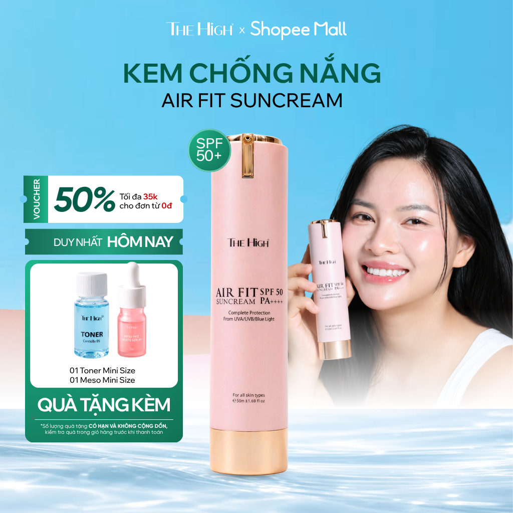 [CÓ QUÀ] [HỒNG] Kem Chống Nắng Trang Điểm The High Airfit 50ml - Nâng Tông Đều Màu Da, Cấp Ẩm Không Để Lại Vệt Trắng