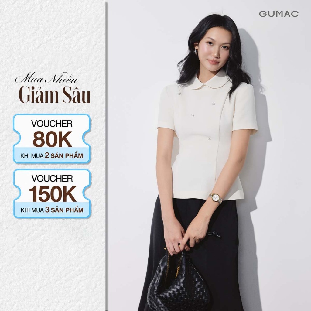 Áo Kiểu Nữ Peplum GUMAC Tay Ngắn Cổ Sen Rã Ben Tôn Dáng Đính Nút Trang Trí Khóa Kéo Sau Thanh Lịch LAG09083