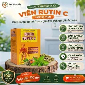 Rutin Super C Bền Thành Mạch, Hỗ Trợ Giảm Suy Giãn Tĩnh Mạch & Trĩ, Nhiệt Miệng (Hộp 3 Vỉ x 10 Viên)