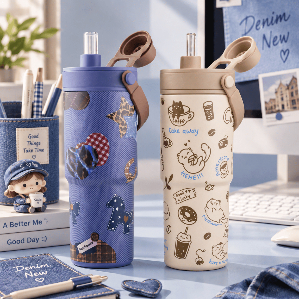 Ly giữ nhiệt Simply Inox 316 cao cấp 735ml lõi phủ sứ cốc giữ nhiệt Fan House có ống hút, quai xách