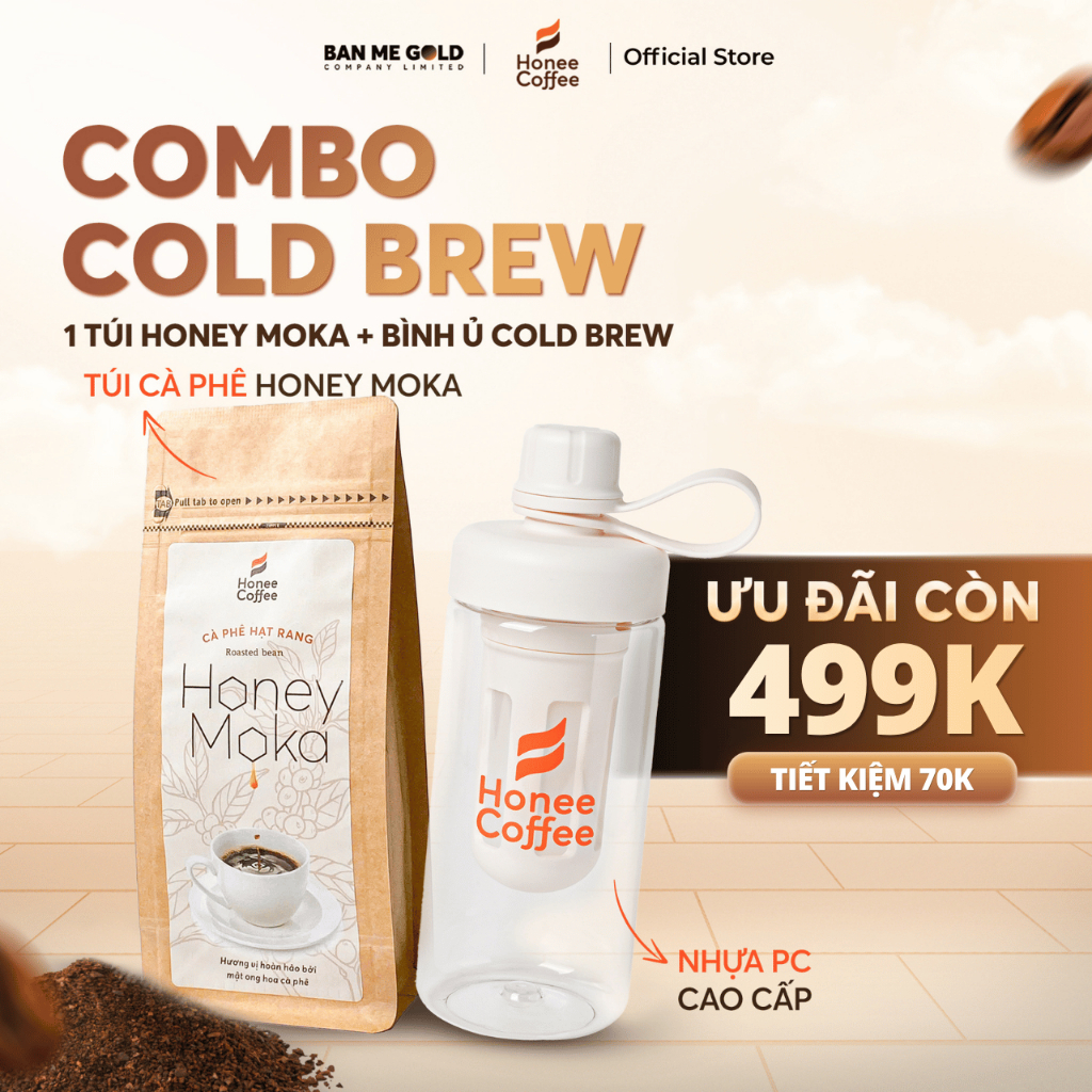 [COMBO MUST TRY] Cà Phê Honey Moka (250g) - cafe phủ mật ong nguyên chất - Cà phê ủ lạnh kèm bình pha Cold brew (600ml)