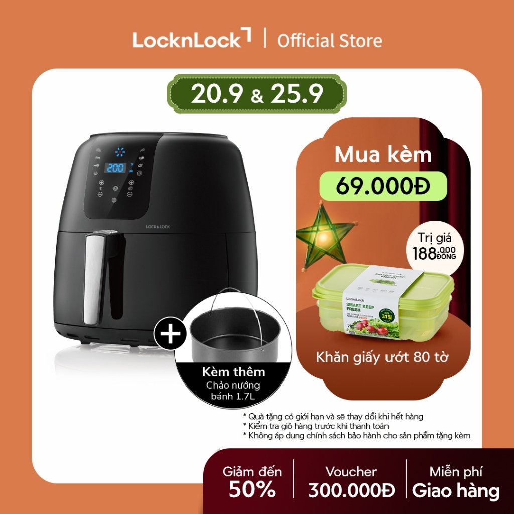 Nồi Chiên Không Dầu Lock&Lock Super Jumbo Air Fryer 7.2L Màu đen EJF296BLK