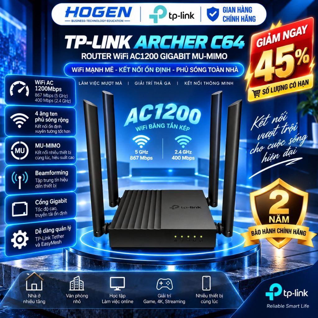 [TP-Link] Bộ Phát Wifi Archer C54/ C64/ C86- Tốc Độ Cao, Băng Tần Kép Chuẩn AC, Độ Trễ Thấp, BH 24TH