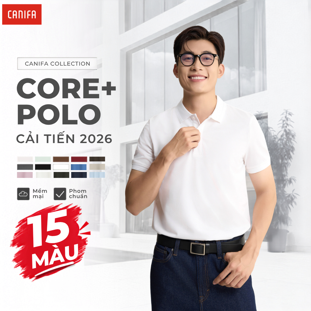 Áo polo nam CANIFA cộc tay cổ bẻ form regular họa tiết trơn basic DQ PS26 8TP26A005