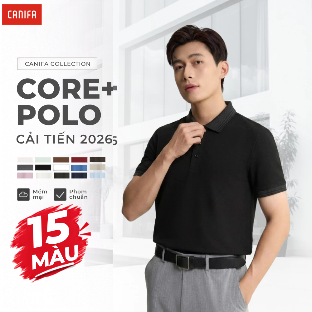 Áo polo nam CANIFA ngắn tay cổ bẻ basic form dáng suông PS26 DQ 8TP26A005