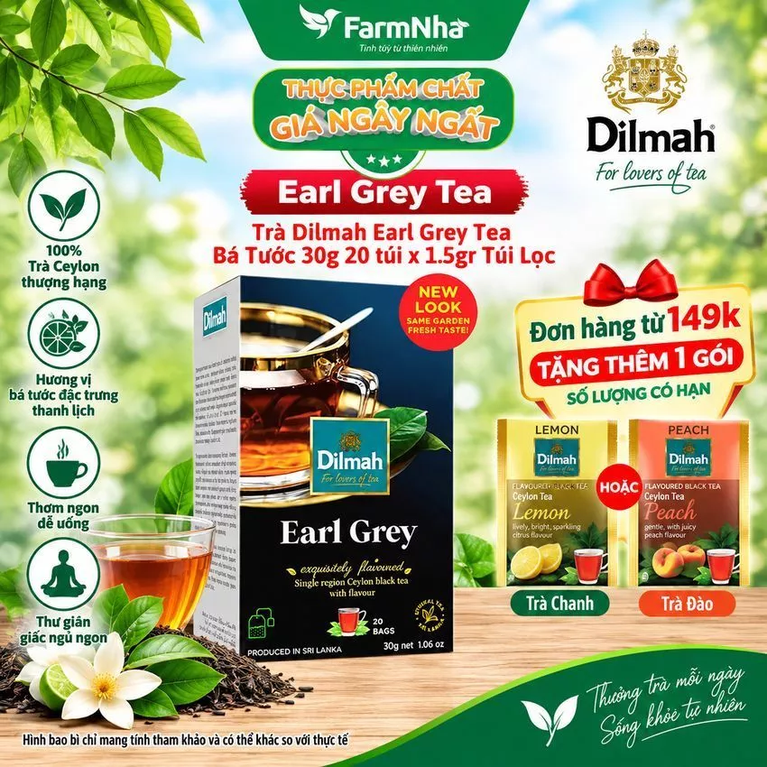 Trà Dilmah Earl Grey Tea 30g 20 túi x 1.5g Túi lọc – Trà Bá Tước Hảo Hạng Từ Sri Lanka