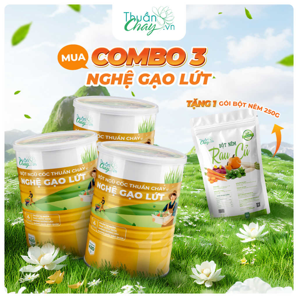 [COMBO 3 TẶNG BỘT NÊM 250G] Bột Ngũ Cốc Thuần Chay Nghệ Gạo Lứt - 420g