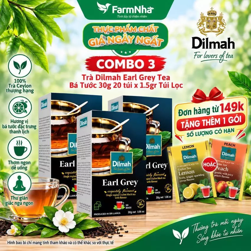 (Combo 3) Trà Dilmah Earl Grey Tea 30g 20 túi x 1.5g Túi lọc – Trà Bá Tước Hảo Hạng Từ Sri Lanka