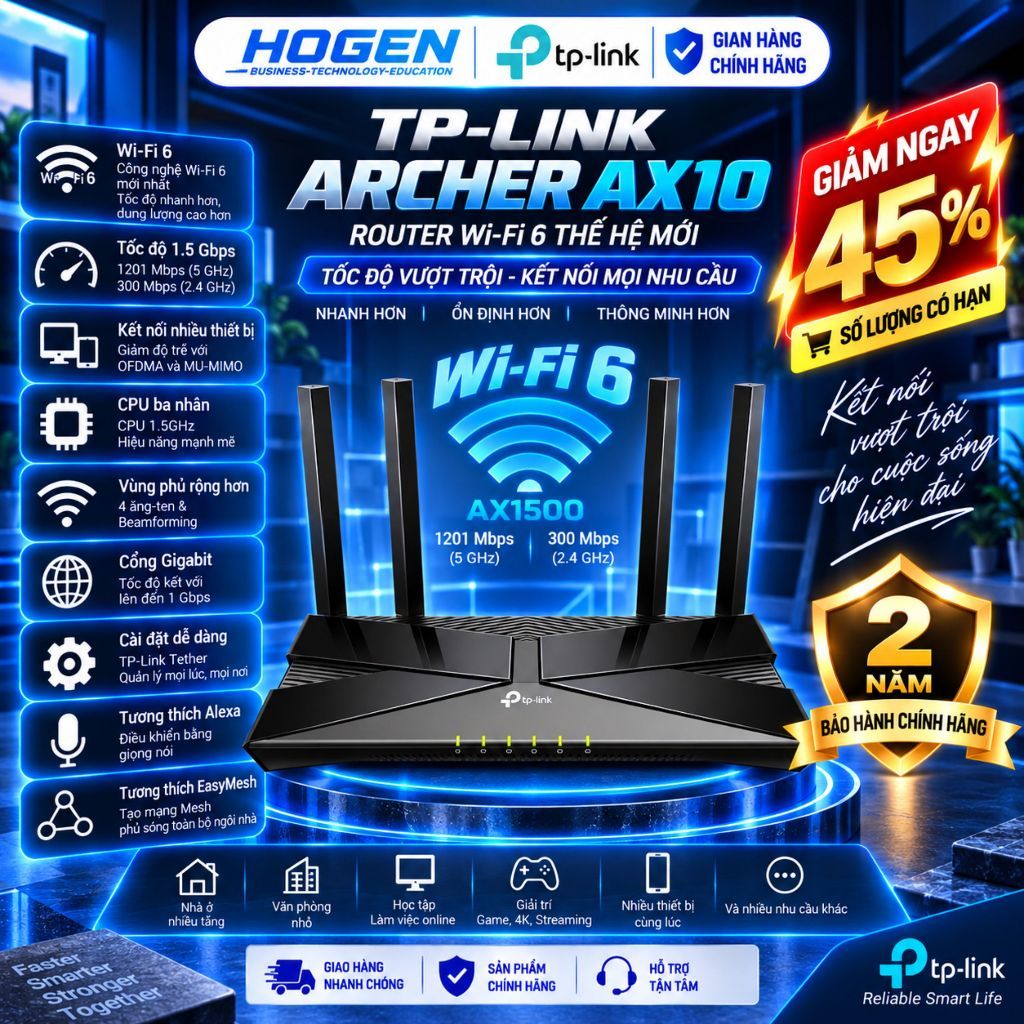 [TP-Link] Bộ Phát Router Wifi Archer AX10 / AX12 Chuẩn AX1500/ AX1800 | Wi-Fi 6, Tốc Độ Cao 1500Mbps