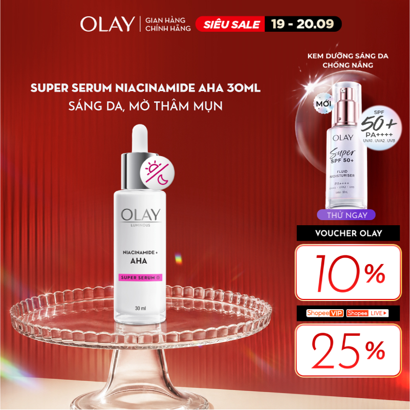 Super Serum OLAY LUMINOUS NIACINAMIDE AHA Dưỡng Sáng Da, Mờ Thâm Mụn 30ML
