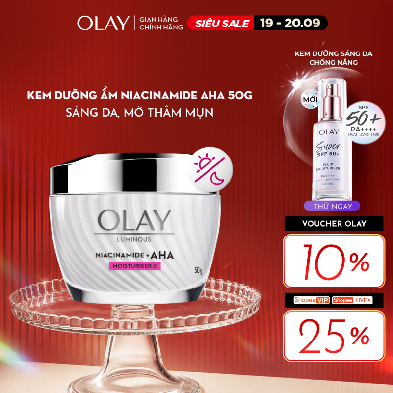 Kem Dưỡng Ẩm OLAY LUMINOUS NIACINAMIDE AHA Sáng Da, Mờ Thâm Mụn 50G