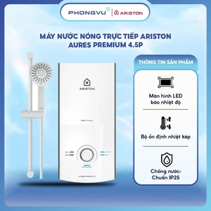 Máy nước nóng trực tiếp Ariston Aures Premium 4.5P (Có bơm) - Bảo hành 24 tháng