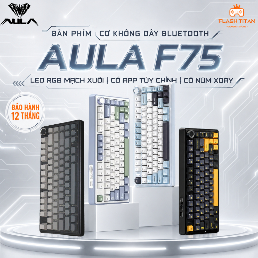 Bàn phím Cơ Không Dây AULA F75 PRO Kết nối Bluetooth, Có Núm Xoay Chỉnh Âm Lượng, Dùng Cho PC,Laptop Chơi Game Văn phòng