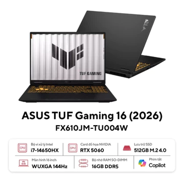 Laptop Asus Gaming TUF FX610JM-TU004W (i7-14650HX/16GB D5/512GB/RTX 5060 8GB/16" WUXGA IPS/Win11H/Đen)