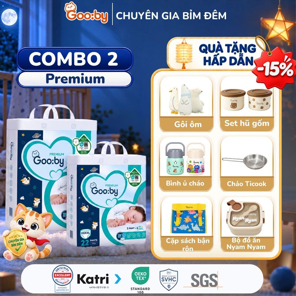 [Kèm quà] Combo 2 bịch Bỉm Quần/Dán Gooby Premium-Chuyên gia bỉm đêm, chống trào 12h, đủ size M/L/XL/XXL