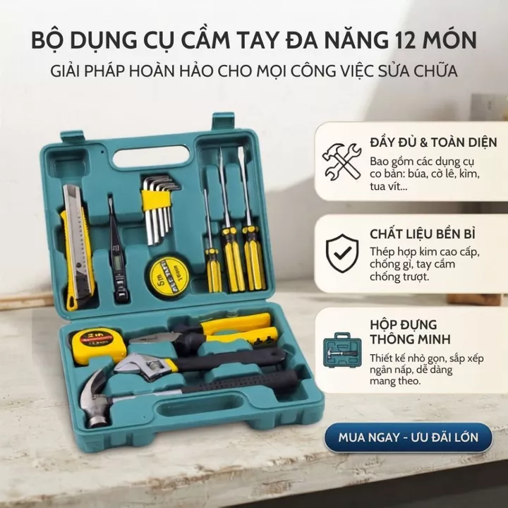 Bộ Dụng Cụ Sửa Chữa Đa Năng Có Hộp 16 Món Thép Cường Lực Siêu Bền Sửa Điện Nước Đồ Gia Dụng Tiện Lợi Cho Mọi Gia Đình