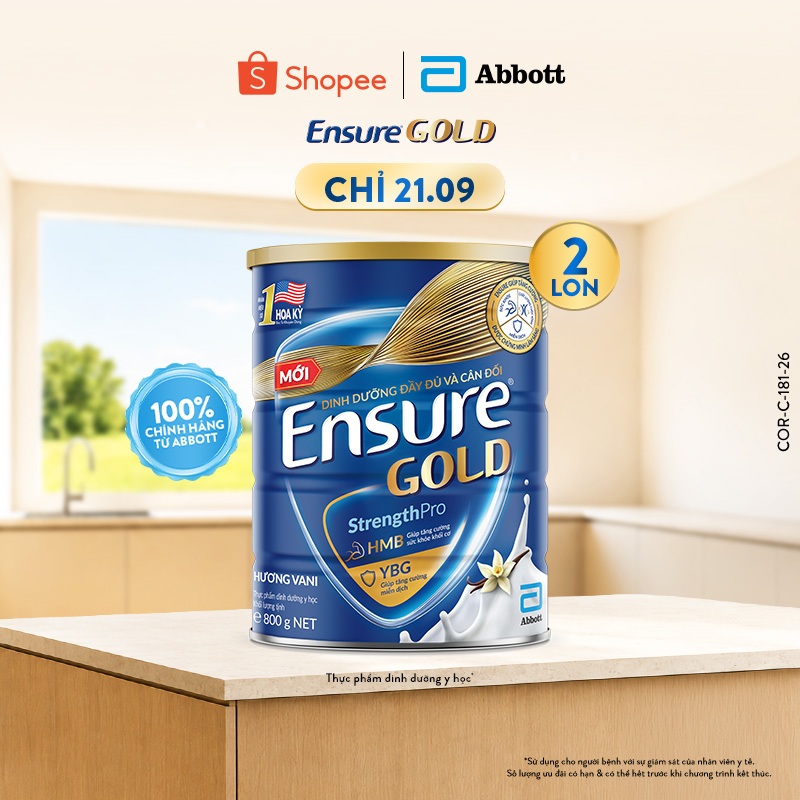 Combo 2 Lon Sữa bột Ensure Gold Abbott hương vani 800g