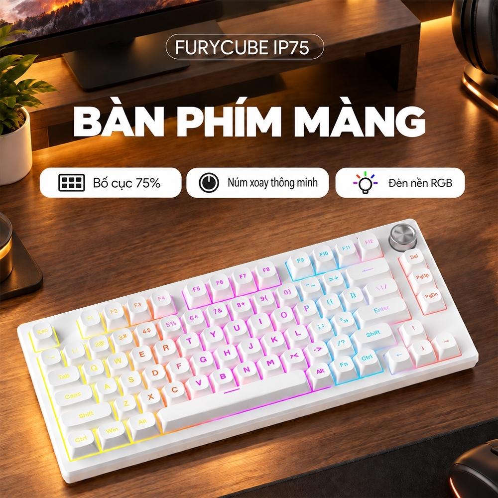 Bàn Phím Màng FURYCUBE IP75 Có Dây – RGB, Keycap PBT, Có Núm Xoay, Gaming & Văn Phòng, Win/macOS | BigBuy360 - bigbuy360.vn