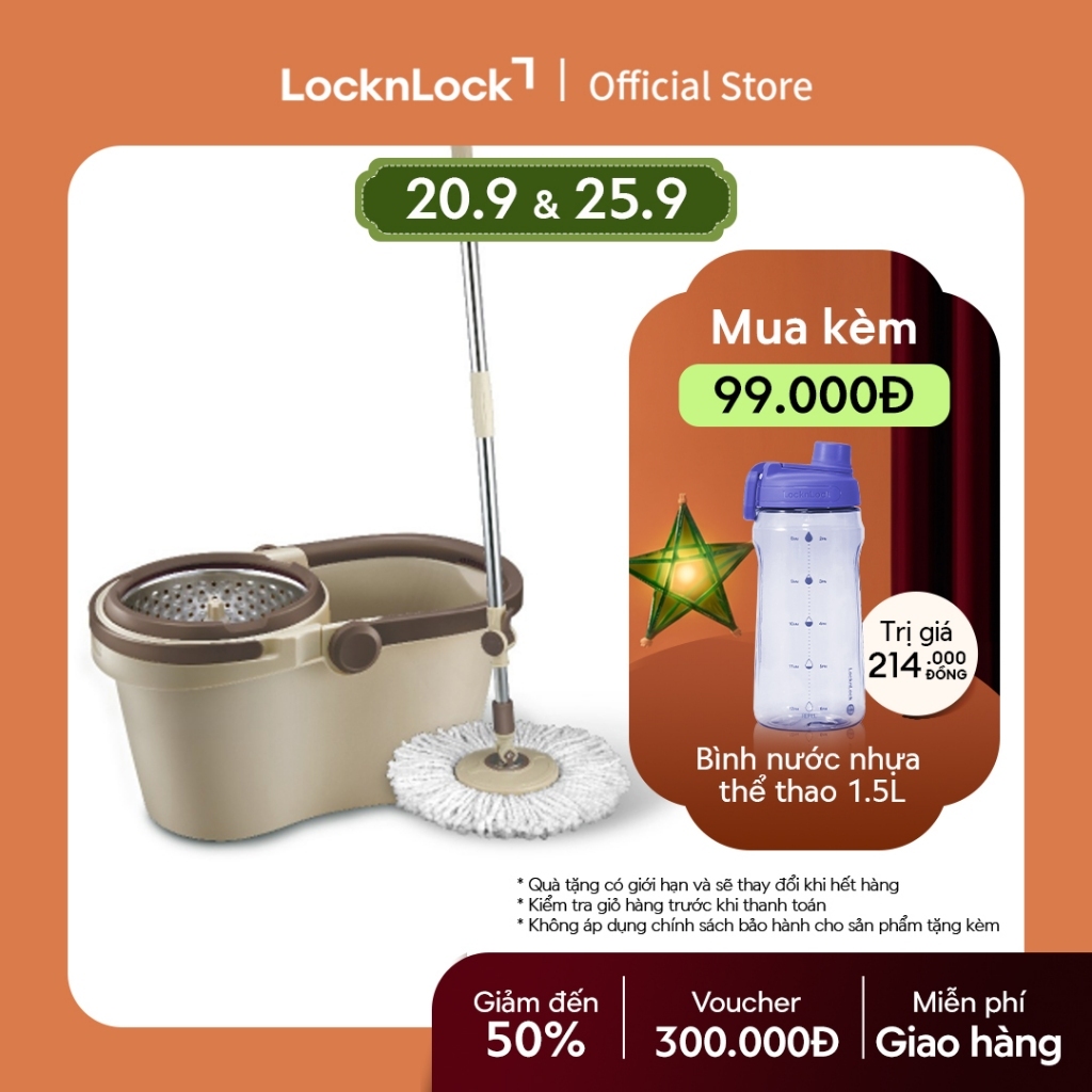 Bộ cây lau nhà xoay tay Compact Spin Mop Lock&Lock - ETM466