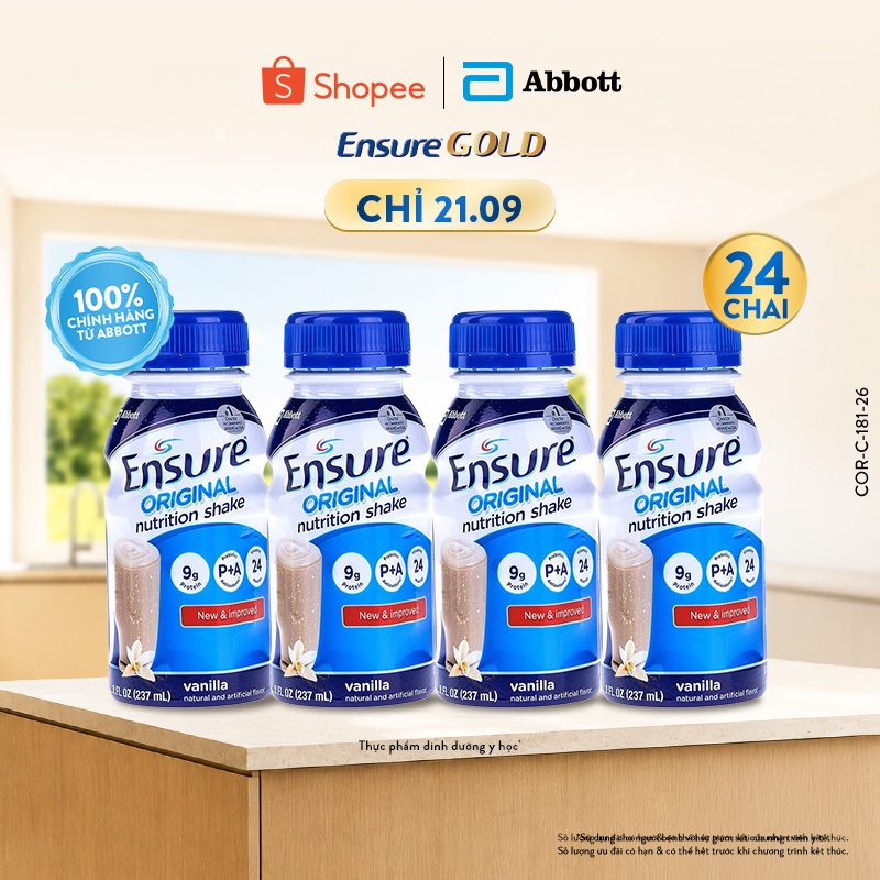 Thùng 24 chai Sữa nước Ensure Abbott 237ml/chai (bao bì thay đổi theo từng đợt nhập)