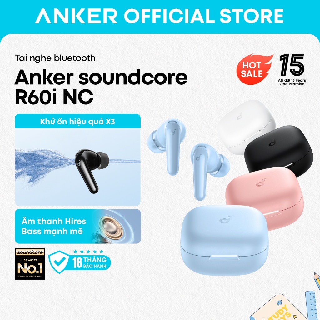Tai nghe bluetooth Anker soundcore R60i NC, chống ồn 52dB, âm thanh Hi-Res, pin 50H, phiên dịch AI D1202