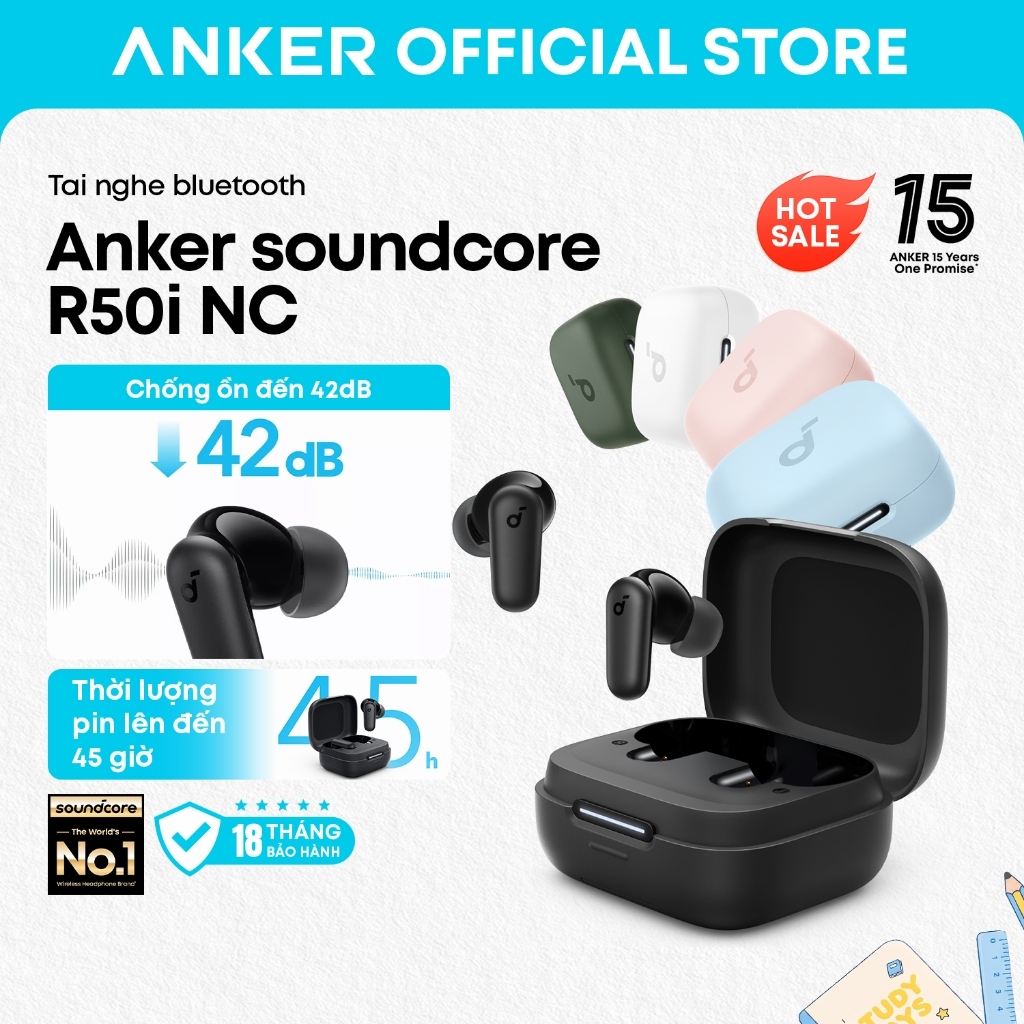 Anker soundcore Tai nghe bluetooth R50i NC, chống ồn chủ động thông minh, bass mạnh, pin 45H, chống nước IP54