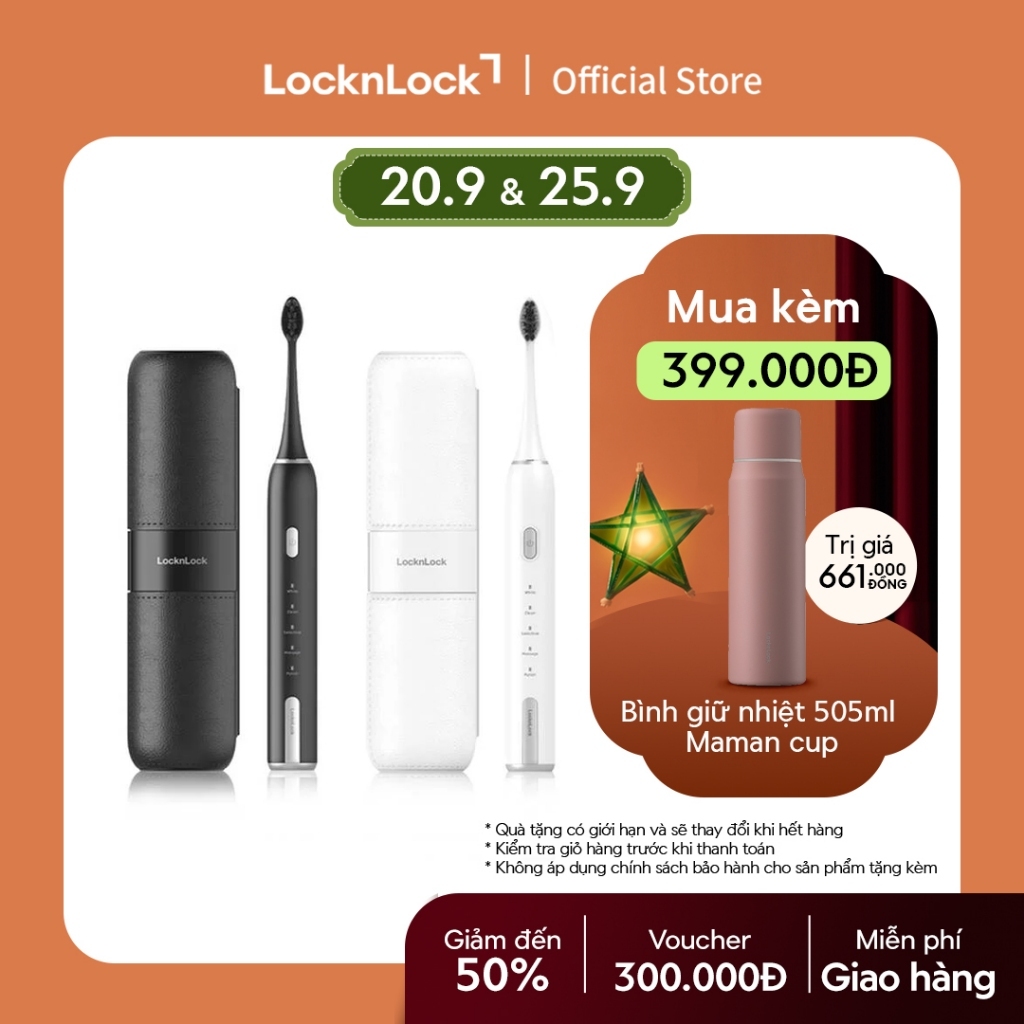 Bàn chải đánh răng điện LocknLock Electric toothbrush ENR386 5 chế độ linh hoạt kèm hộp đựng bàn chải - 2 Màu