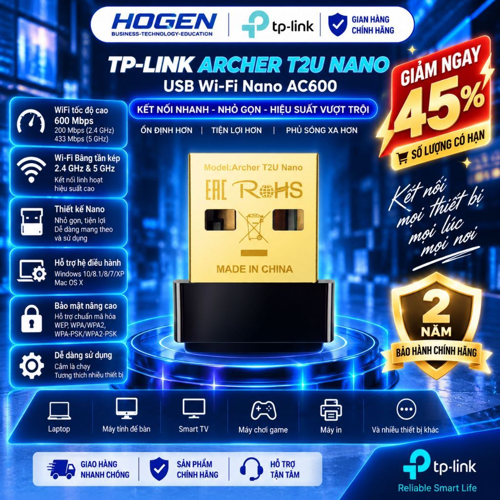 [TP-Link] USB Wifi Archer T2U / T2U Nano/ T2UB Nano/ T2U Plus Băng Tần Kép Tốc Độ 600Mbps - BH 24TH