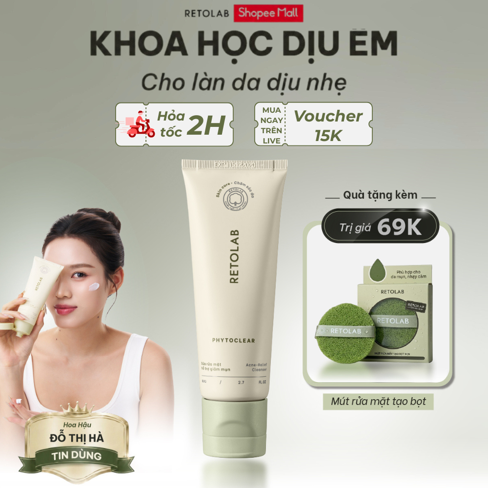 Sữa rửa mặt Retolab Phytoclear 80g hỗ trợ giảm mụn, làm sạch dịu nhẹ và dưỡng ẩm da