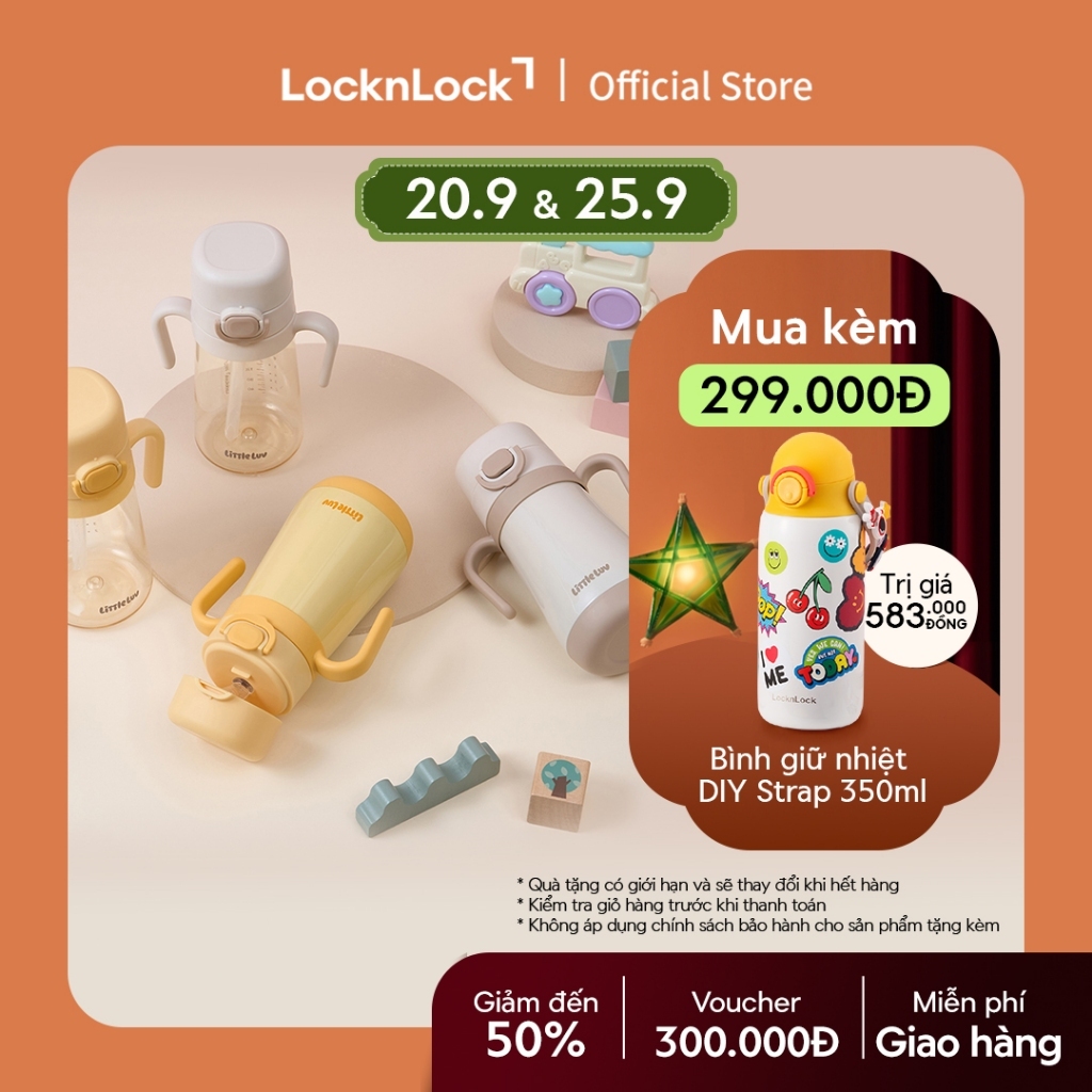 Bình nhựa, Bình giữ nhiệt LocknLock Little luv one touch kèm ống hút HAP916 dung tích 400ml  / LHC916 dung tích 300ml