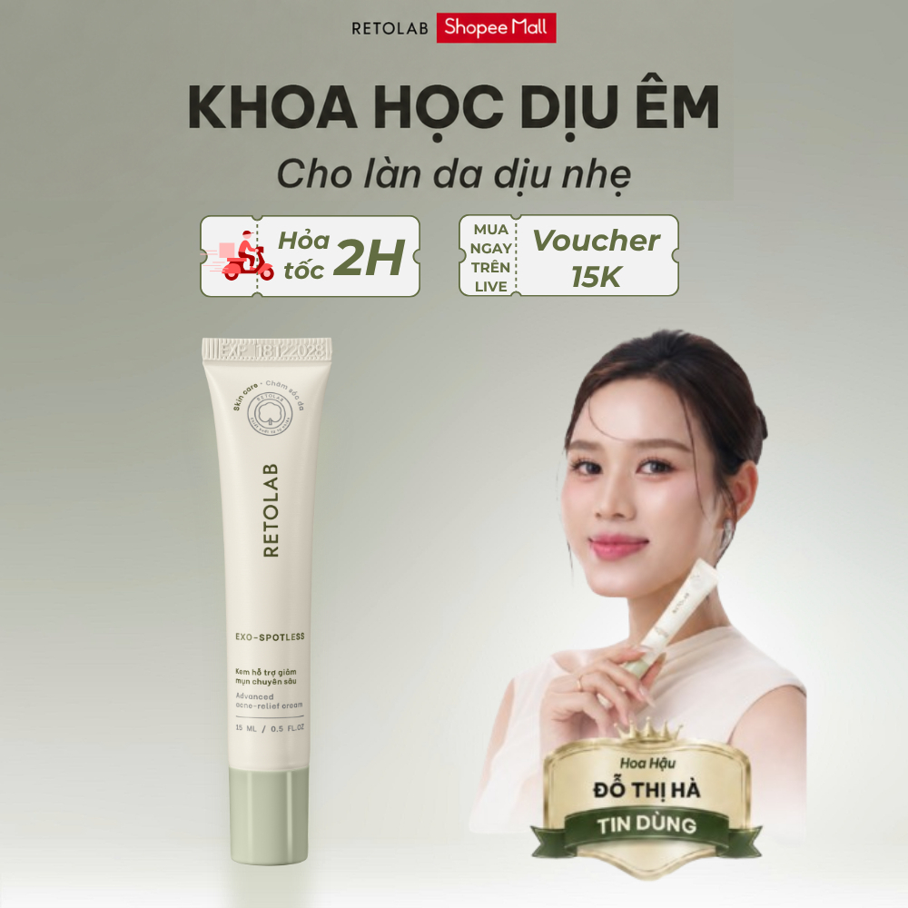 Kem Hỗ Trợ Giảm Mụn giúp đều màu da, giảm vết thâm mụn - Retolab Exo-Spotless 15ml