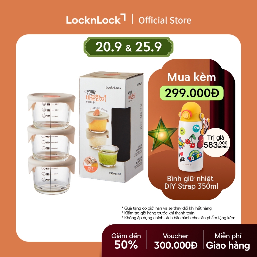 Hộp đựng thức ăn cho bé Lock&Lock baby food container có vạch chia 230ml*3 hộp - LLG508S3