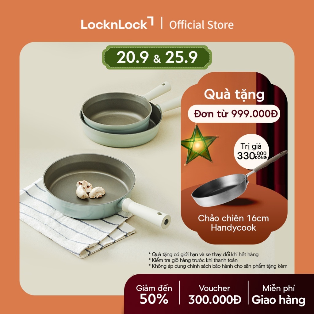 Chảo nhôm chống dính Suit Lock&Lock size 22cm-24cm-26cm (Có từ) – Màu mint– CSU