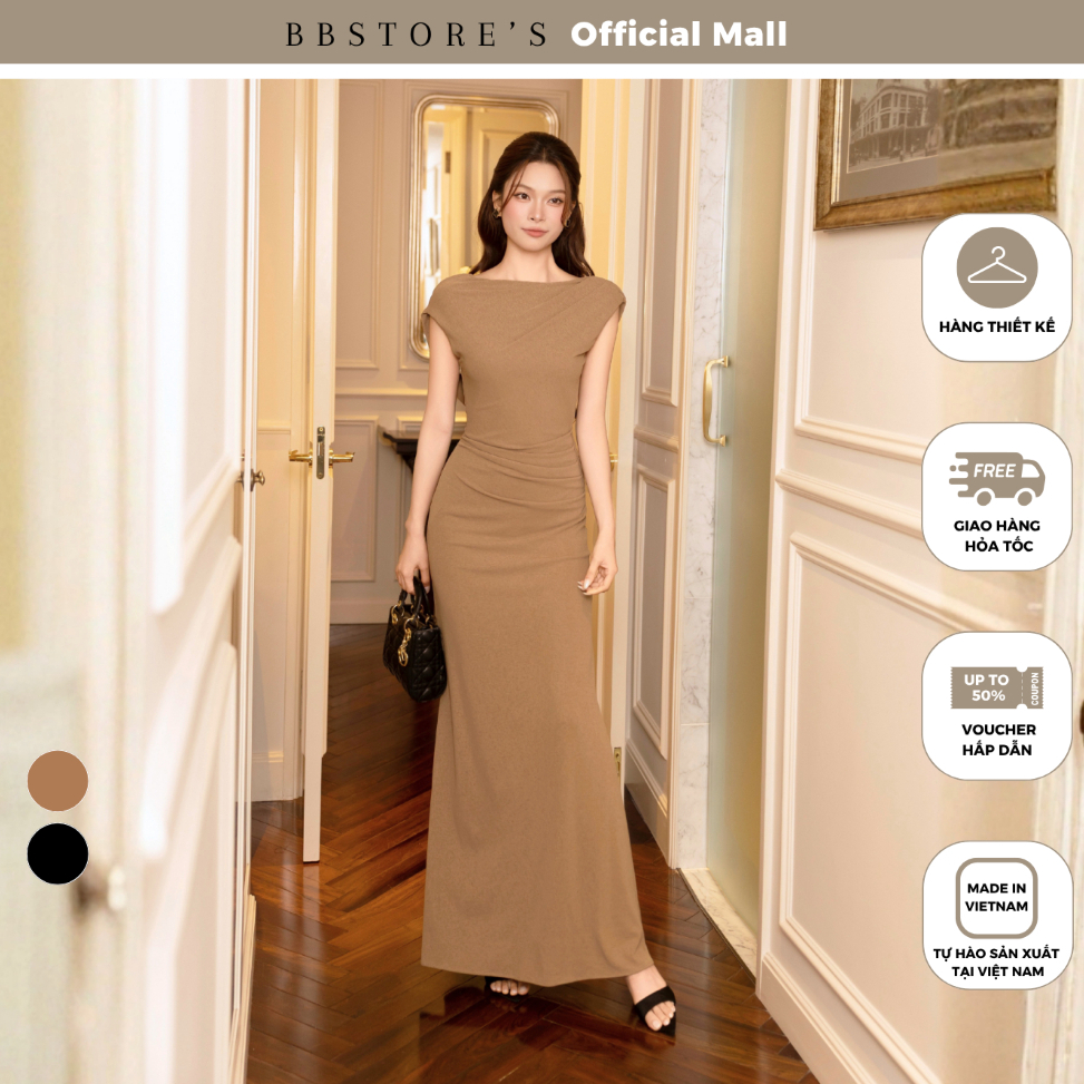 BBSTORE'S Đầm Đi Dự Tiệc Nữ Váy Body Dài Cổ Thuyền Thun Giấy Dáng Ôm Thiết Kế Cao Cấp Sang Trọng Sang Chảnh - DAF04T