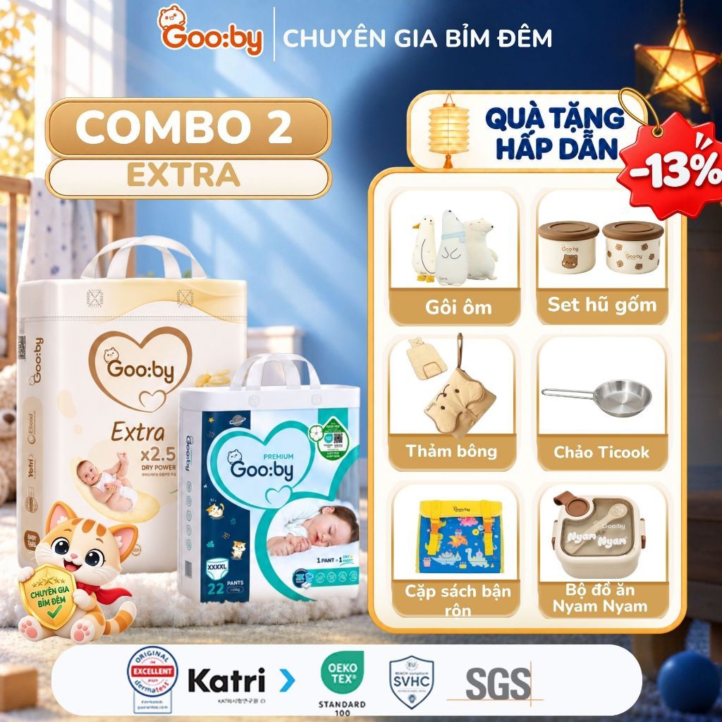 [Kèm quà] Combo 2 bịch bỉm quần (ngày và đêm) Gooby siêu mỏng, đủ size M,L,XL,XXL,XXXL