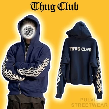 ⚡️[Hight Quality] - Áo Khoác Hoodie Thug Club Leather Flame Zip Up Hoodie 'Navy', Áo khoác hoodie nỉ, áo hoodie zip