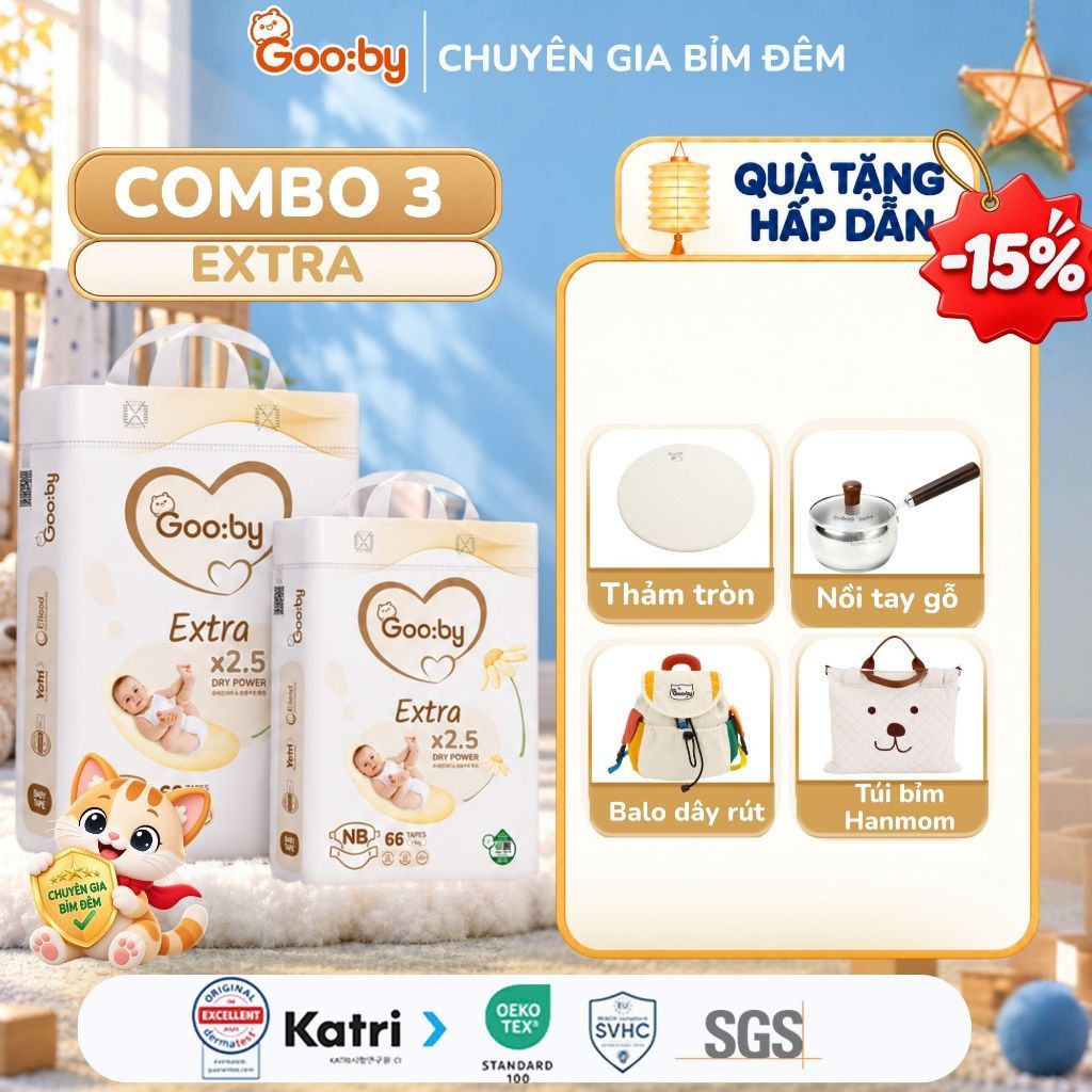 [Kèm quà] Combo 3 bịch Gooby quần siêu mỏng mềm, thấm hút tốt size M/L/XL/XXL/XXXL cho bé từ 6kg-25Kg