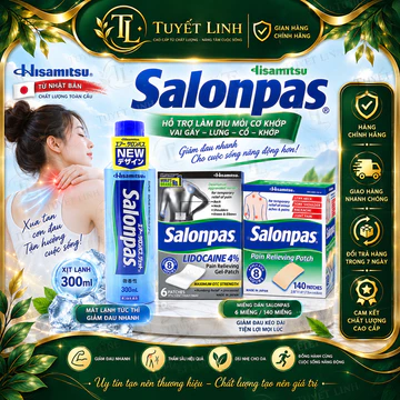 Chai Xịt Lạnh Air Salonpas Nhật Bản 300ml / Miếng Dán Salonpas Mỹ Hisamitsu - Hỗ Trợ Làm Dịu Mỏi Cơ Khớp Vai Gáy Lưng