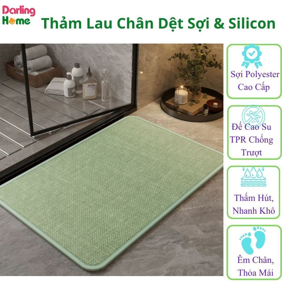 Thảm Lau Chân Dệt Sợi Polyester Silicon Phòng Khách Phòng Ngủ Nhà Tắm Cao Cấp Chống Trượt Cao Cấp