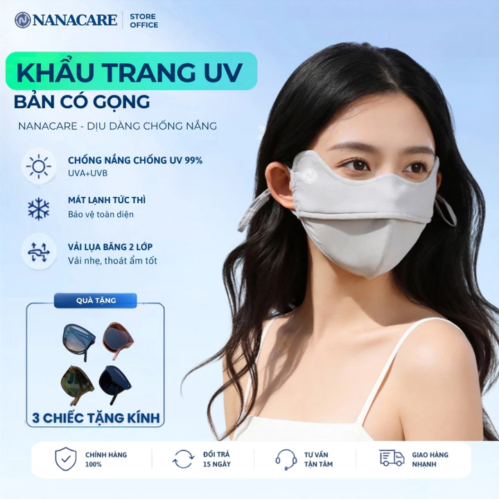 Khẩu trang Chống Nắng Chống Tia UV NANACARE 2 Lớp, Khẩu Trang Vải Lụa Băng Cao Cấp dành cho cả Nam & Nữ [Hè 2 lớp]