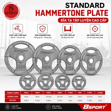 TẠ GANG CAO CẤP lỗ phi 30MM trọng lượng 10kg (1 bánh tạ) dạnh bánh tạ 3 cánh, sơn tĩnh điện phủ PU dùng tạ tay, tạ đơn