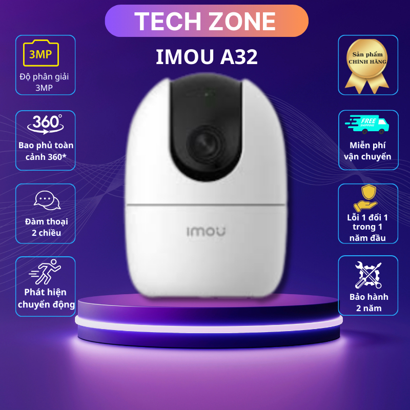 Camera Imou trong nhà A32 độ phân giải 2K-3MP, xoay 360, đàm thoại 2 chiều