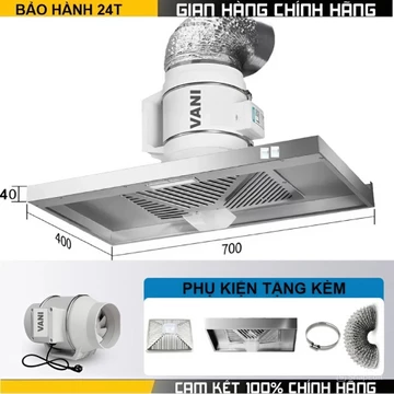 [Chính hãng] Combo máng hút khói inox VANI và quạt hút mùi kèm khay hứng dầu hút mùi khói bếp, lọc không khí, thông gió
